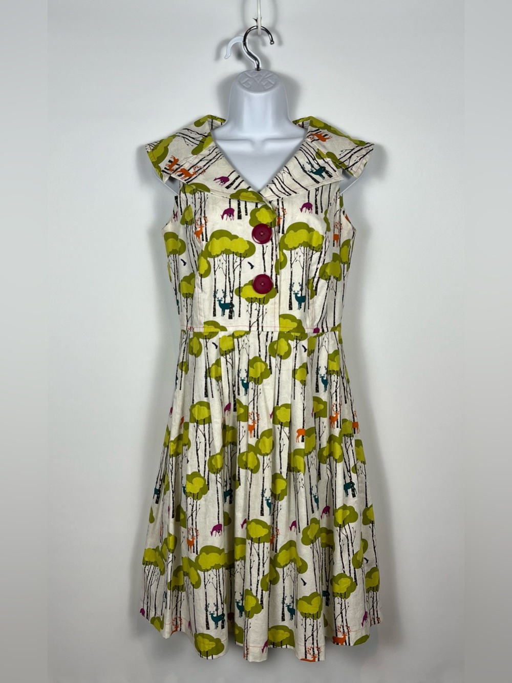 Beebop & Wally Nyc Gladys Cotton‎ Dress Blue Deer" Print Size Small NWOT